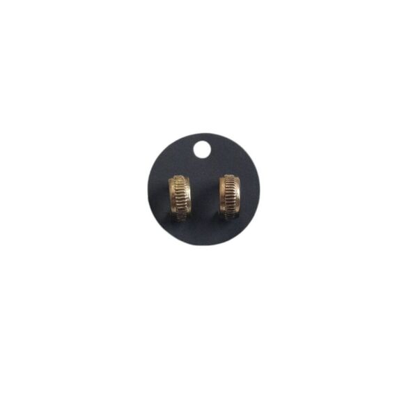 Goldtone Metal Half Loop Ribbed Stripe Post Back Fashion Earrings Fair Condition - Picture 1 of 8